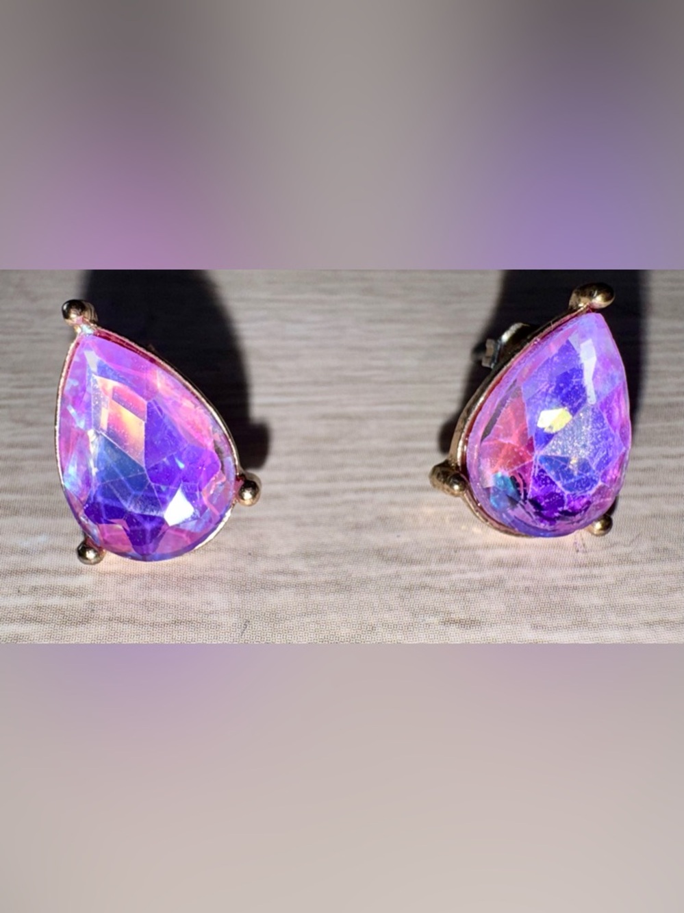 Teardrop Aurora Crystal Stud Earrings in Purple-Pink - Picture 2 of 7